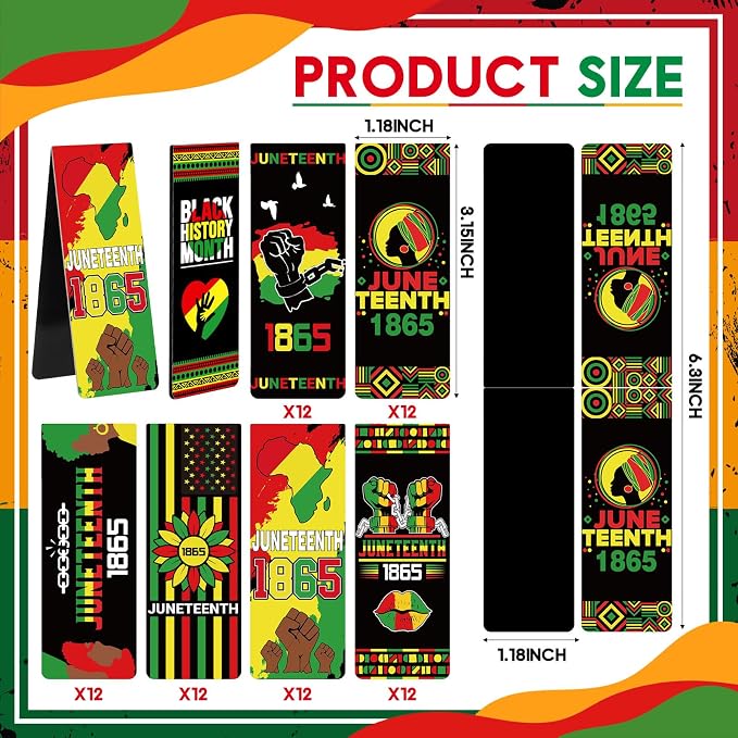 Resurhang 72 Pcs Juneteenth Magnetic Bookmarks Bulk, 1865 Freedom Day Page Clips, African American Black Pride Party Favors Giveaways for Church School Office Event Supplies