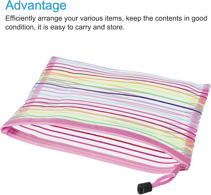 MECCANIXITY Mesh Zipper Pouches, A5 Colorful Pencil Case Document File Bags Storage Organizer for Office Supply Travel Accessory, Pink Pack of 6
