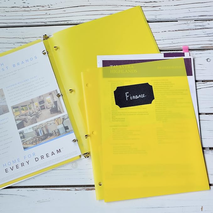 Youngever 6 Pack Heavy Duty Plastic Two Pocket Folders, Binder Dividers with Pocket, 3 Hole Punch Folder with Notches, Binder Folders (Yellow)