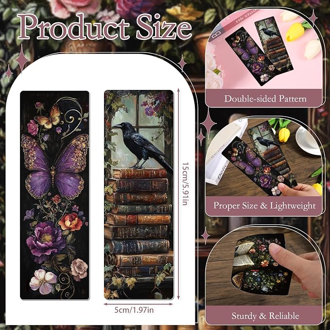 Dark Academia Bookmarks Gifts - 120 Pcs Gothic Vintage Flower Bookmark Dark Romance Book Mark Witchy Skull Rose Page Marker Clip for Women Men Book Lovers Students Teachers Bookish Reading