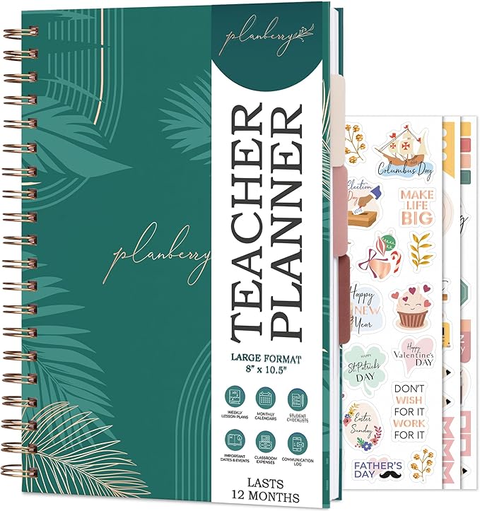 PLANBERRY Teacher Planner – Undated School Year Plan Book for Teachers with Calendars & Lesson Plans – Planner for Classroom Organization & Homeschool – 8”x10.5” Hardcover (Calypso Teal)