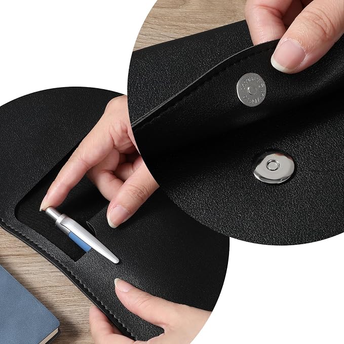 PU Leather A4 File Document Holder, A4 File Folder Waterproof Portfolio Envelope Folder Case with Snap Button Closure for Letter Size, Travel, Resume, Black