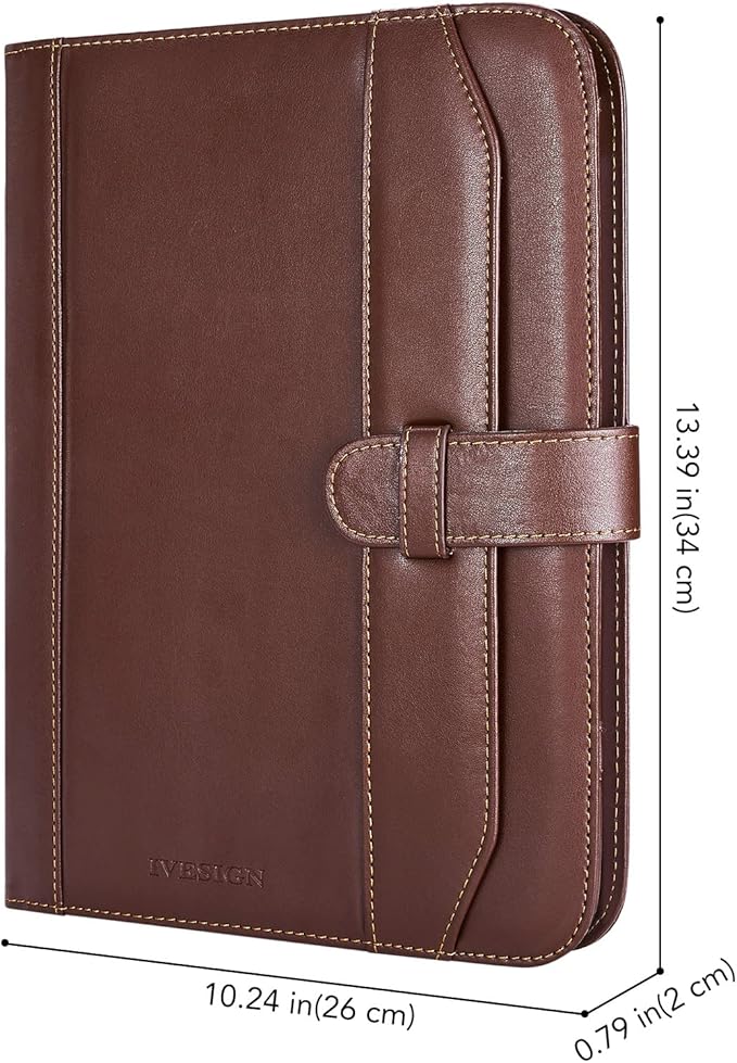 IVESIGN Leather Portfolio Notebook with Folder, Storage Clipboard with Cover for Legal Pad Holder Letter Size A4 Writing Pad for Business School Office Resume Conference Notepad Clip Boards (Brown)