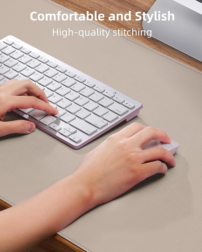 AFIING Desk Pad Protector 23.6" x 13.7" - Non-Slip Waterproof PU Leather Desk Mat for Mouse, Keyboard, Laptop, Office and Home Workspace (Beige)