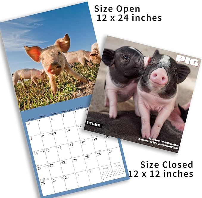 2026 Wall Calendar, Pig Calendar 2026,PIG Monthly Wall Calendar, 12" x 24" Open,Family Planner Calendar, Home & Office Organizer,Hangable