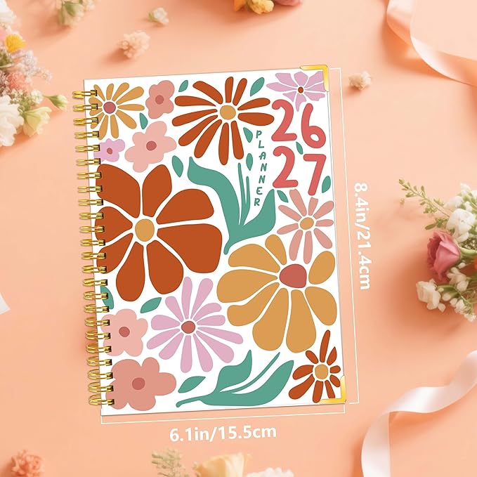 GuassLee Academic Planner 2026-2027 form July 2026 to June 2027, A5 Size, Weekly and Monthly Planner 2026 with Hard Cover Laminated Tabs, Storage Pocket Includes Stickers for Office School Supplies