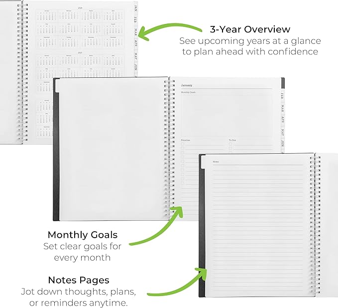 WallDeca 2026 Planner, Agenda Planner With Weekly And Monthly View, Daily Agenda Book And Yearly Planners Calendar Book, Spiral Bound With Tabs, Notes, Goals And Holidays (8.5 x 11 in)
