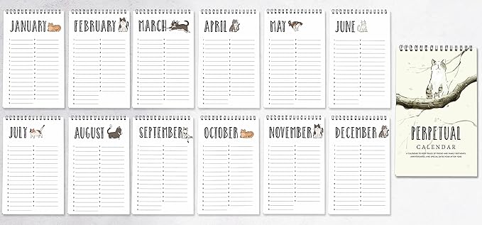 Cat Perpetual Calendar, Important Dates to Remember- 6x9 Monthly and Daily Wall Hanging Journal for Special Days- Birthdays- Anniversaries Book Birthday Gift Planner Organizer-VD