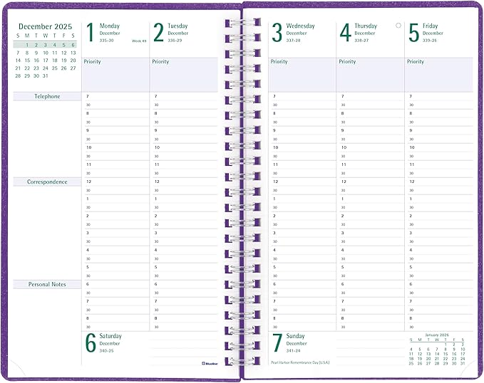 Blueline® 2026 Timanager® DuraFlex 5-Day Weekly/Monthly Planner, 13 Months, December 2025 to December 2026, Poly Cover, 9.0625" x 5.875", Purple (C5910V.86T-26)