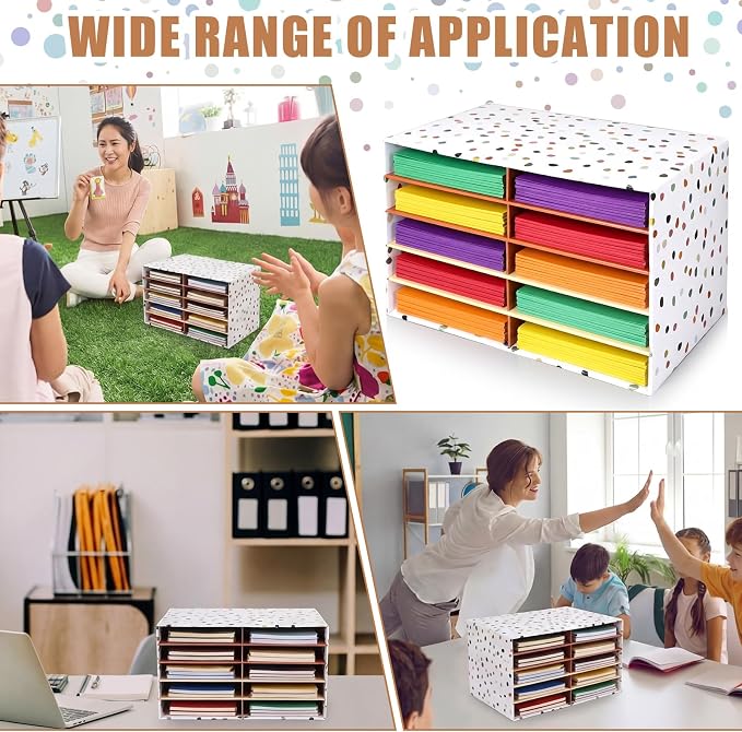Colingmill 2 Pcs Boho Classroom Paper Storage Organizer Construction Paper Storage Desktop Mailbox File Sorter Literature Cardboard Organizer for Home Office School, 19.7 x 12.4 x 11.8 Inch