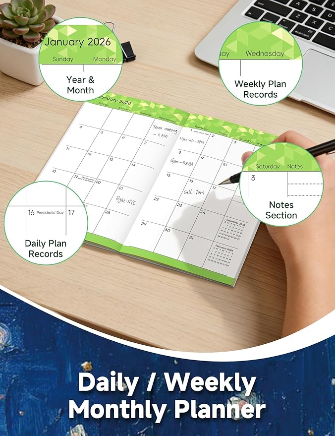 Pocket Calendar 2026-2028 Art Series, Monthly Planner Jan 2026 to Jul 2028 (3.7" x 6.7") Perfect Purse Calendar, Pocket Agenda with Protective Plastic Sleeve-Café