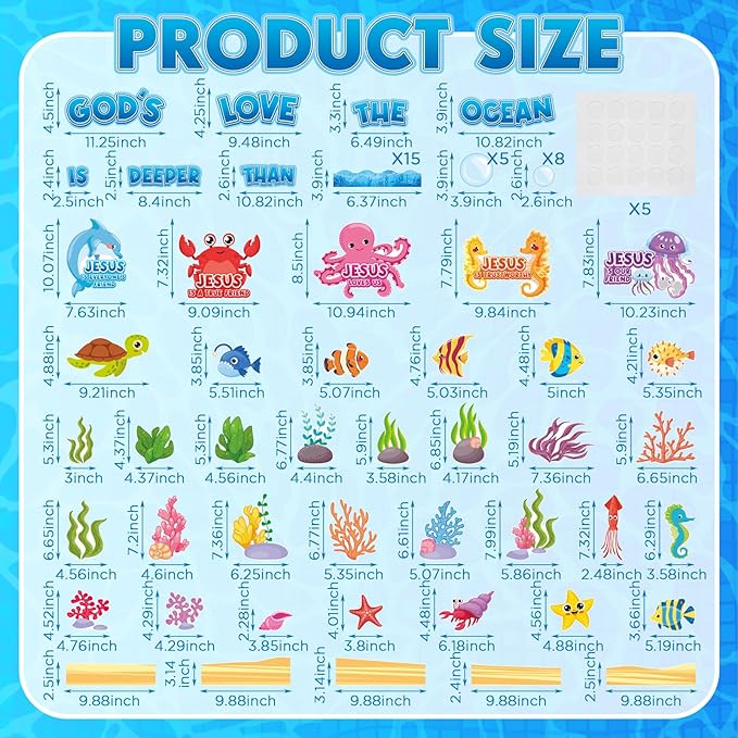 Dispowreath 74 Pcs Under the Sea Bulletin Board Set Jesus Christian Classroom Decoration Ocean Creatures Bulletin Board Cutouts for Religious Sea Animal Classroom Sunday School Decoration