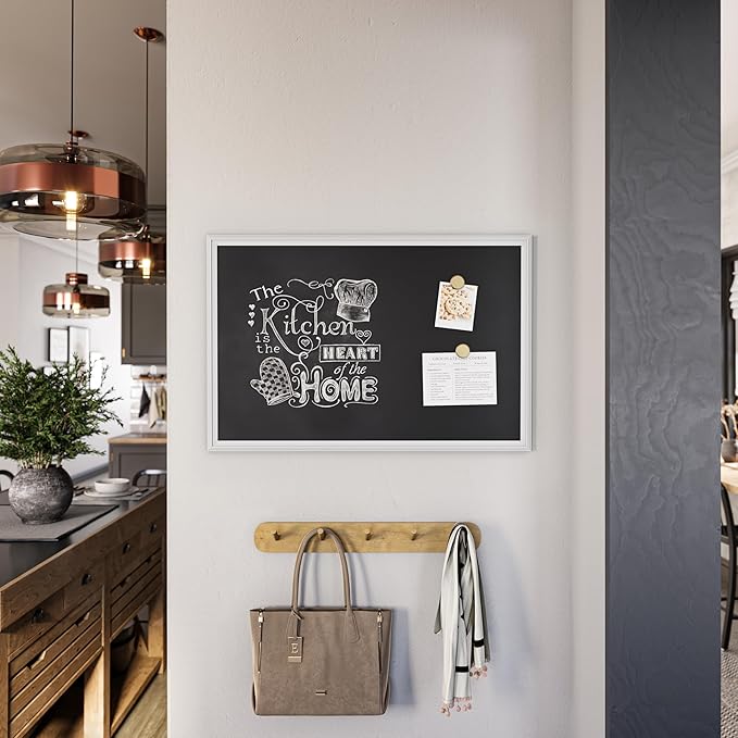 U Brands 20" x 30" Magnetic Chalkboard with White Wood Frame, Blackboard Surface, Wall Mountable, Home, Classroom & Office Organization, Memo & Message Board