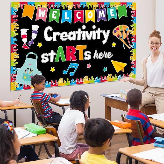 Art Paint Bulletin Board Set Creativity Starts Here Classroom Decoration Artist Painting Kit Colorful Splatter Bulletin Paper Cutouts for Back to School Chalkboard Wall Teacher Supplies