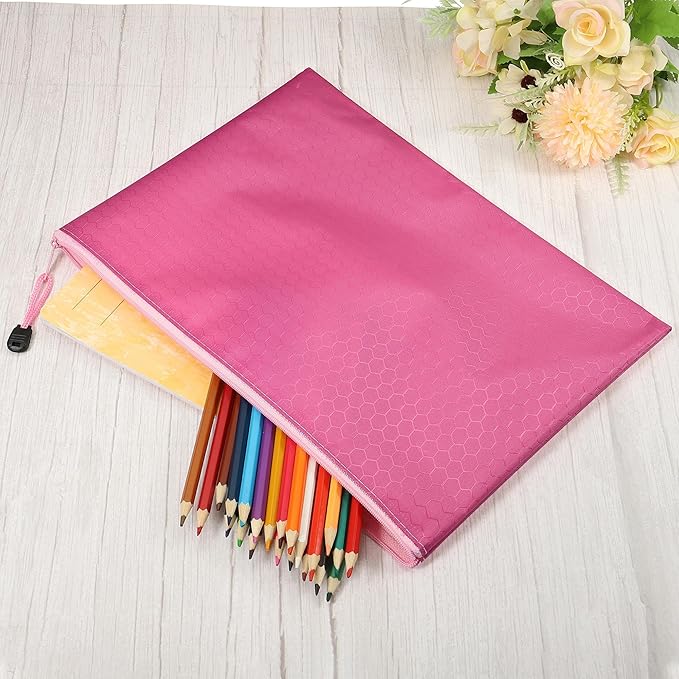 PATIKIL Waterproof Zipper File Bags, 10 Pack A4 Size Document Pocket Storage Organizer Pouch for Travel Office Supply, Pink