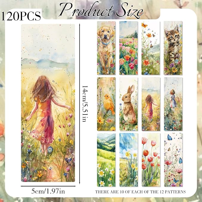 Vintage Flower Bookmark Gifts - 120 Pcs Cute Cats Dogs Paper Bookmarks Bulk for Women Book Lovers Nature Animals Page Marks School Reading Accessories Bookish Gift for Birthday Graduation