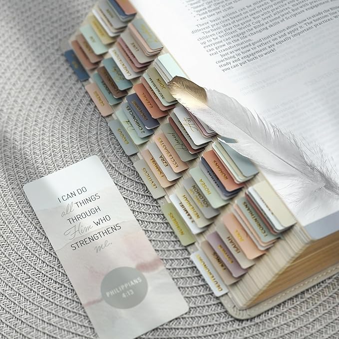 OFFILICIOUS Boho Bible Book Tabs – 100 Soft-Touch, Laminated Bible Tabs for Holy Bible – Durable Tabs for Bible – Protestant & Catholic Bible Tabs Large Print – Bible Tabs for Women