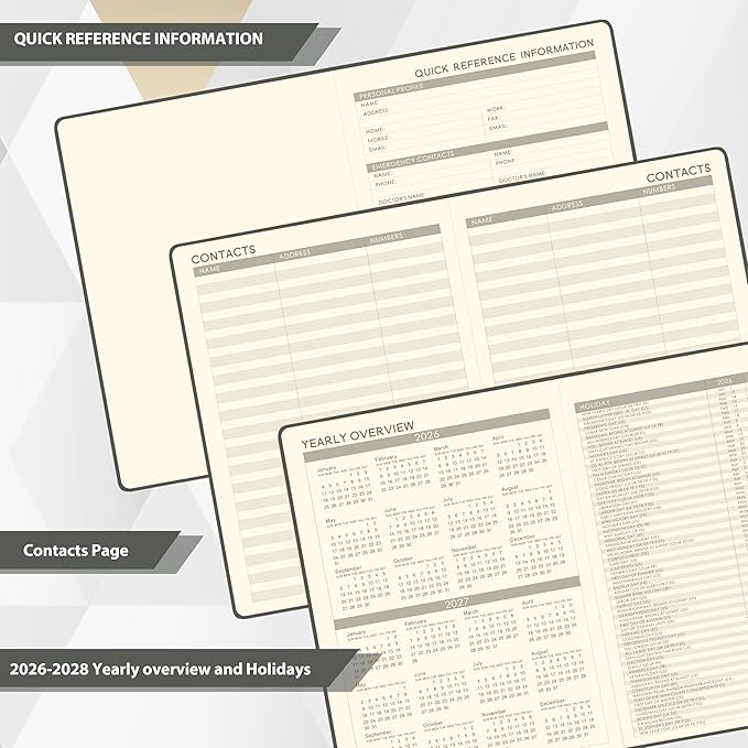 2026-2027 Planner - Weekly and Monthly Planner 2026-2027, Jul. 2026 - Jun. 2027, 9" x 11", 26-27 Calendar Planner with Inner Pocket + Elastic Closure + Pen Loop + Bookmarks, Leather Hardcover - Grey