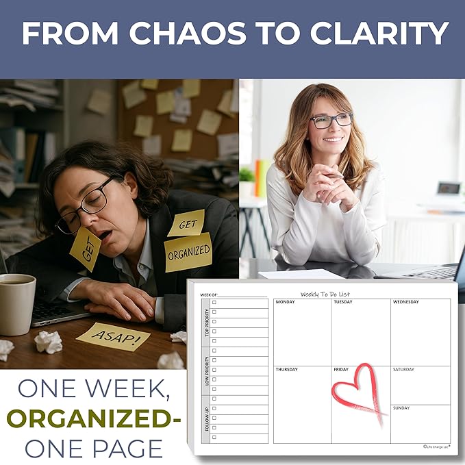 Weekly TO DO List Notepads (2 Pack, 50 Pages Each) Task Pad Planner w/ Daily Checklist, Priority ToDo & Note Sections. Desk Notebook Pad to Organize Office. 8.5 X 5.5, A5 Sheets. Made in the USA.
