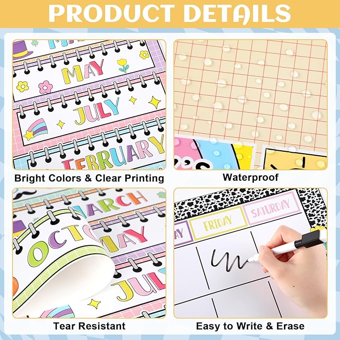 Classroom Calendar Bulletin Board Set for Back to School Bulletin Board Decoration Pencil Apple Seasons Weather Chart Composition Notebook Paper Cutouts for Teachers Elementary School Classroom