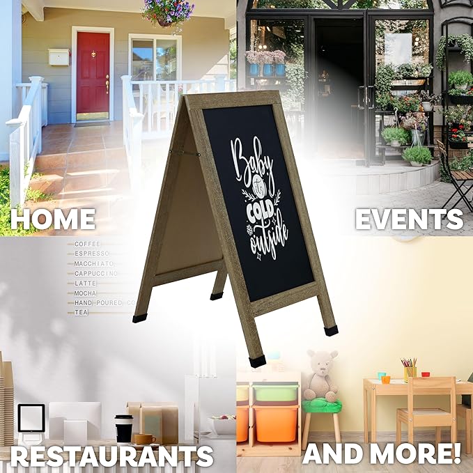 Sunnydaze Magnetic A-Frame Chalkboard Sign - Chalk Sandwich Board Sidewalk Sign - 40" x 20" - Weathered Wood