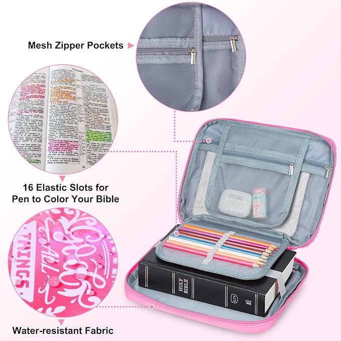 ICOSY Bible Cover Case for Women Girls Kids Bible Bag Case with Handle Kids Girls Bible Study Accessories Supplies