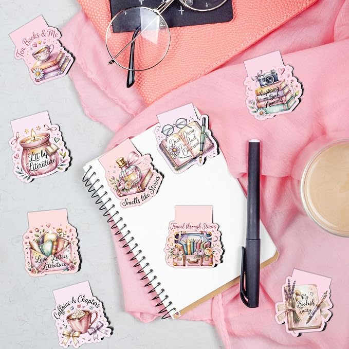 Wxiben Romance Magnetic Bookmarks Gifts - 18 Pcs Book Lovers Magnet Book Page Markers for Women Pink Floral Bookmark Clips Accessories Gift for Home Students Teacher School Reading Office Supplies