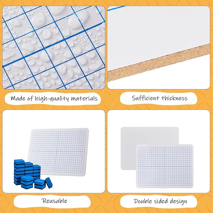 48 Pack Dry Erase XY Axis Graph Lap Boards 9'' x 12'' Double Sided White Boards Dry Erase Lapboards Math Student White Boards Double Sided Dry Erase Board with Erasers for School Classroom Supplies