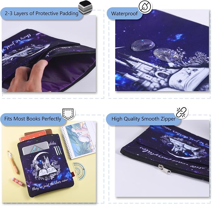 LParkin Book Sleeve Cover with Zipper, I Still Read Fairytales They're Just Darker Now Book Protector Pouch, Washable Fabric Book Sleeves for Romance Lover, 11 x 8.5 Inch Smut Reader Gift