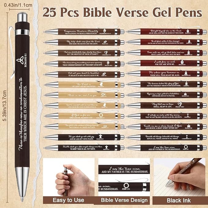Dunzoom 25set 75pcs Fathers Day Christian Gift Emergency Numbers Bookmark Bible Verse Pen Religious Scripture Keychain for Women Men Coworker Church Prayer Baptism Souvenir Study Group(Elegant Color)