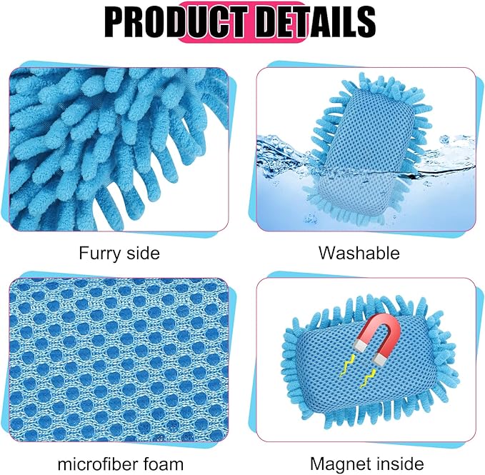 Jspupifip 12 Pcs Microfiber Shag Eraser Whiteboard, Magnetic Dry Erase Eraser Whiteboard Washable White Board Dry Erase for Marker Chalk Home Classroom Office Supplies, Blue Pink Green Red Yellow Gray