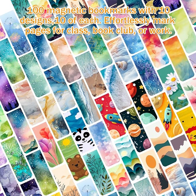 100 Pcs Magnetic Bookmarks Bulk, Cute Magnet Bookmark Page Clips - Magnetic Book Marks for Reading, Book Lovers, Teacher, Students, Women, Men – Party Favors, Teacher Gift, Bookmark Gift (Scenery)