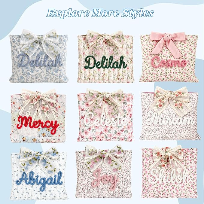 Personalized Quilted Bow Bible Sleeve Book Cover Case for Women - Custom 3D Embroidery Name Bible Carrying Case, Customized Bible Accessories Gift for Christians Women Girls Book Lovers (Style 01)