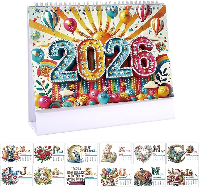 2026 Standing Desk Calendar DIY Diamond Art Painting Monthly Flip Desktop Calendar with To Do List Calendars Planner for Home Office-2026-A