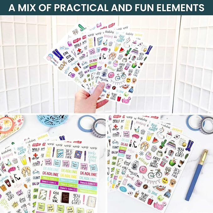 bloom daily planners Vintage Classic Planner Stickers - Hand-Drawn Essential Variety Pack for Everyday Planning & Decorating - 6 Sheets / 360 Stickers