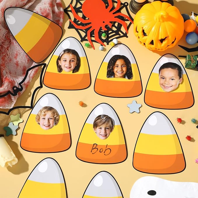 gisgfim 80Pcs Halloween Candy Corn Cutouts Halloween Party Decorations Bulletin Board Candy Corn Paper Cut-Outs Classroom Decor for Boy Girl DIY Craft Photo Wall Kindergarten Preschool Favor Supply