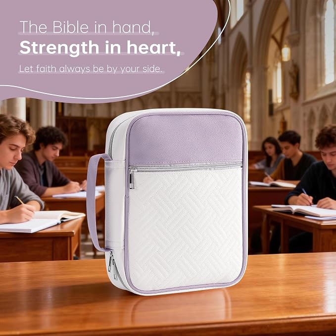 Bible Cover Bible Book Cover Bible Case for Women Canvas Carrying Case Book Protector Quilted Vegan Leather Bible Covers Study Supplies Accessories Christian Gift (Purple, One Size)