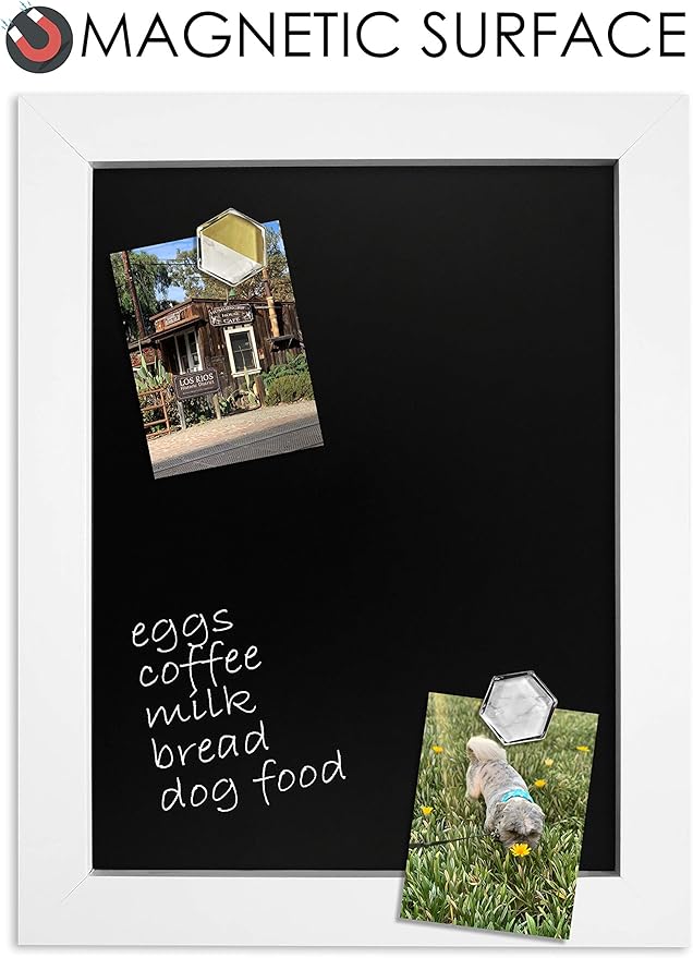 Loddie Doddie Magnetic Chalkboard Sign - 11" x 14", White Frame, Mounting Hardware - Easy-Erase Message Center - Versatile Magnet Board for Wall - Chalk Board Calendar for Wall