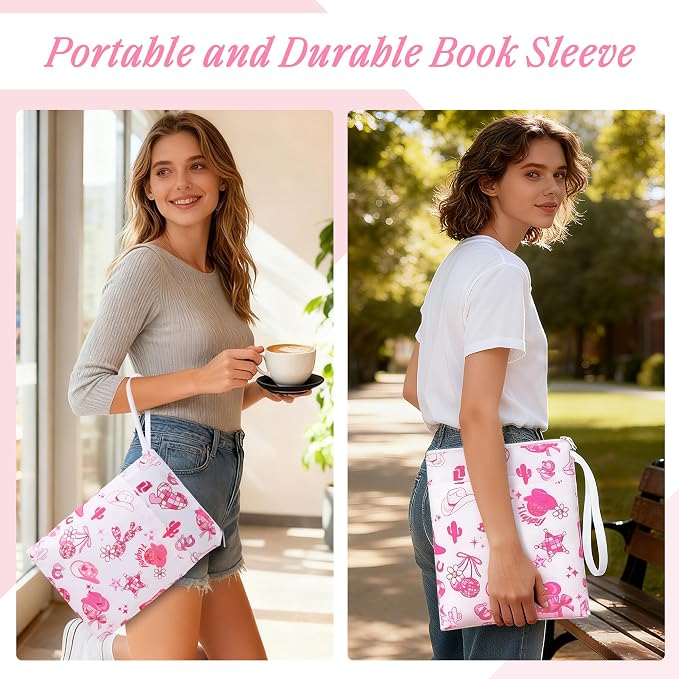 Book Sleeve with Zipper, 11''x 9'' Waterproof Paperback Sleeve for Book Lovers Books Pouch Cover with Handle for Hardcovers Kindle Sleeve for Reader Teacher Women (Pink denim style, 11x 9 inch)