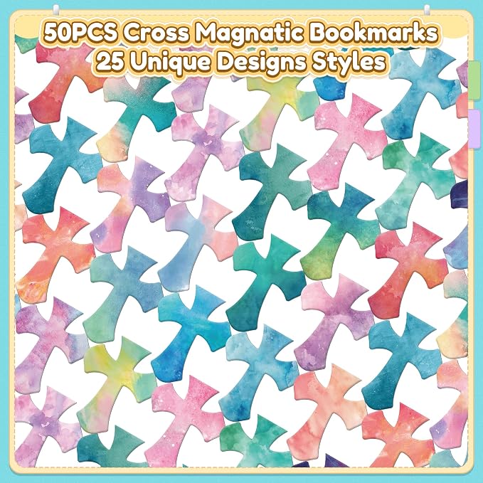 50Pack Magnetic Bookmarks Christian Bookmarks Bulk Cross Bible Bookmark for Reading Women Men Kids Book Lovers Gifts, Religious Magnet Bookmark Clips Cute Personalized Book Markers (Watercolor-P)