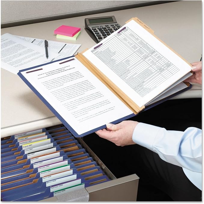 Smead Pressboard Classification File Folder with SafeSHIELD Fasteners, 3 Dividers, 3" Expansion, Legal Size, Dark Blue, 10 per Box (19096)