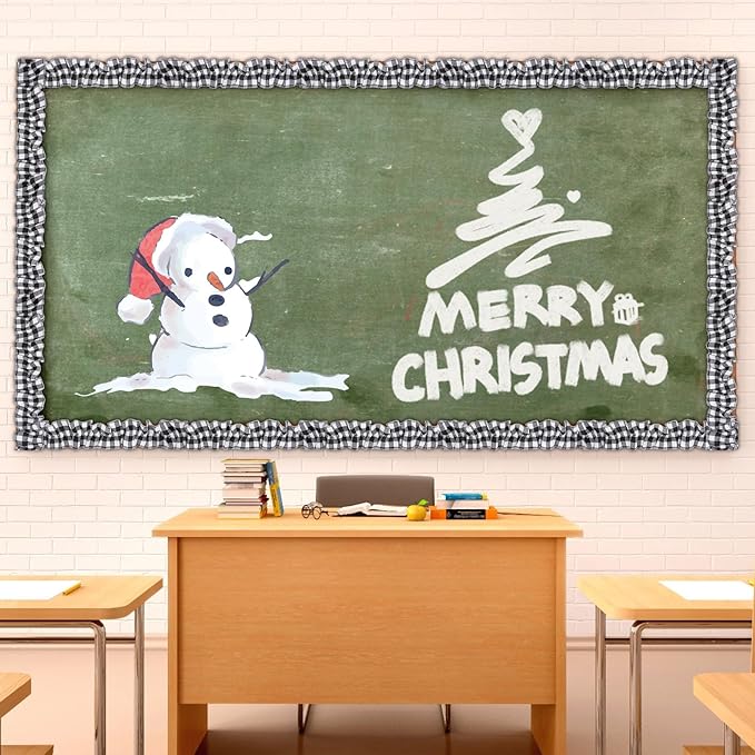 6 Rolls Ruffled Bulletin Board Borders for Classroom Decor Farmhouse Classroom Decor Burlap Bulletin Borders DIY Border Trims Crafts Classroom Home Decor (White Black Buffalo Plaid,2.5 x 94.5 Inch)