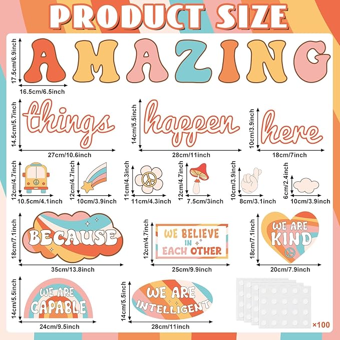 Groovy Welcome Back to School Bulletin Board Classroom Decoration Boho Retro Amazing Things Happen Here Bulletin Board Affirmation Station Positive Encouraging Paper Cutout for School Class Wall Decor