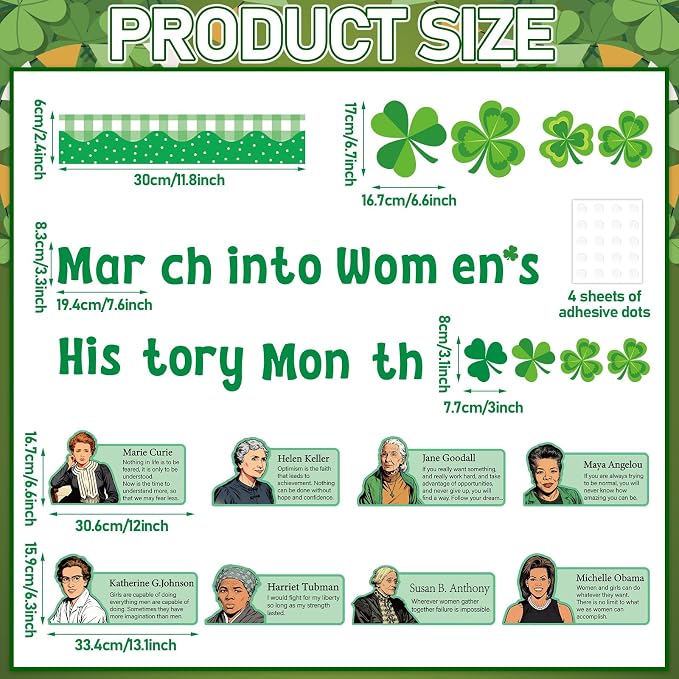 St. Patrick's Day Bulletin Board Set Women in History Inspirational Classroom Decoration March International St. Patrick's & Women's Day Bulletin Board Cutouts for School Home Chalkboard Wall Decor