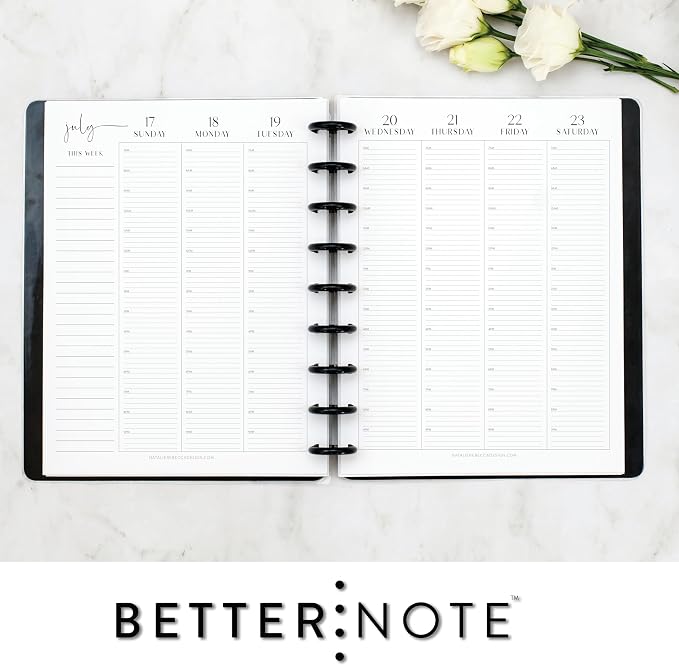 BetterNote July 2026 - June 2027 Academic HOURLY Calendar for Disc Notebook, Fits Levenger Circa, Big Happy Planner, Staples Arc, TUL, Discbound (9-Disc, 7"x9.25", Modern)