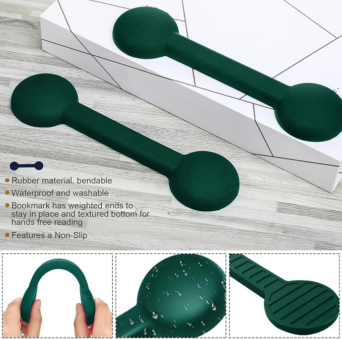 Eersida 2 Pieces Weighted Bookmarks Book Weight Page Holder Rubber Book Weight Bookmark Portable Weighted Rubber Page Holder for Adults Reading(Green)