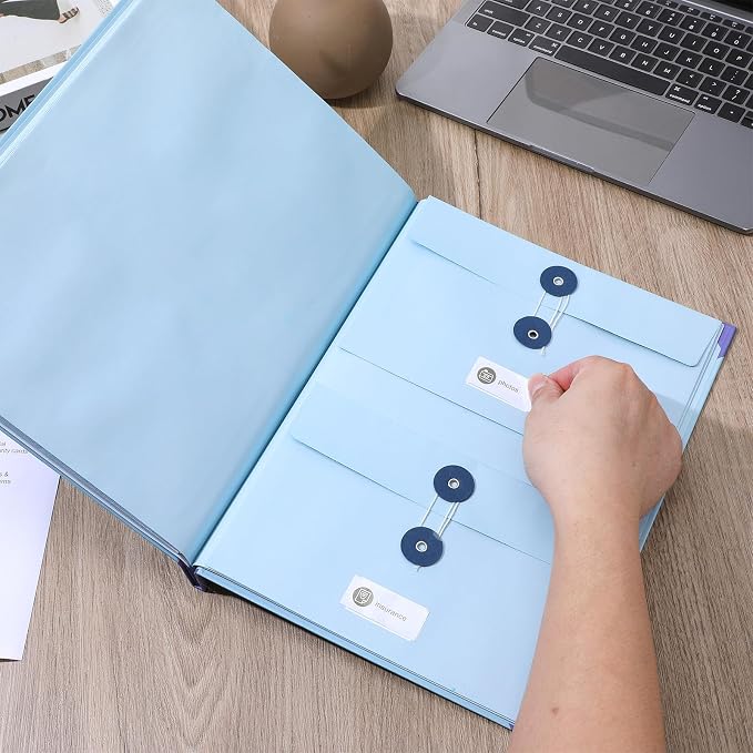 Important Document Organizer, Folders with Pockets, Folder with Labels Pockets, for Emergency Documents, Birth Certificates, Damage Resistant Folder,Passports, School & Offices (Blue)