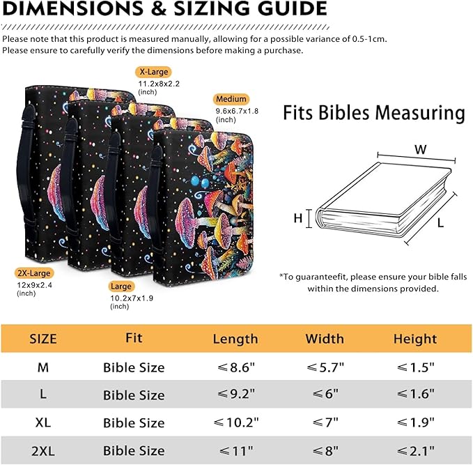 Colorful Mushrooms Bible Cover with Durable Handle，Bible Case for Women Girls，Bibl e Carrying Case Bibles Journaling Supplies for Bible Cover-Size 2XL