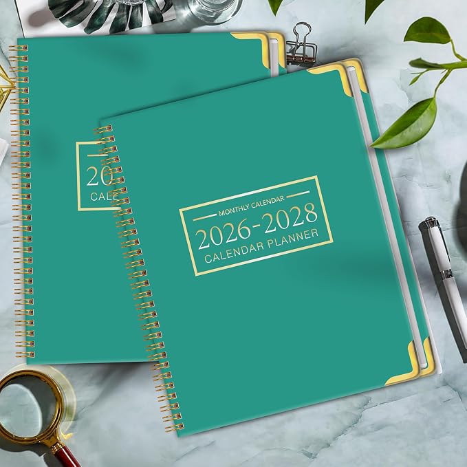 Monthly Planner 2026-2028, Hardcover 3 year calendar 2026-2027-2028 Calendar Book from Jan 2026 - Dec 2028, 9“ x 11”, Spiral Bound,Organizer for Office, School, and Home,Lake Green