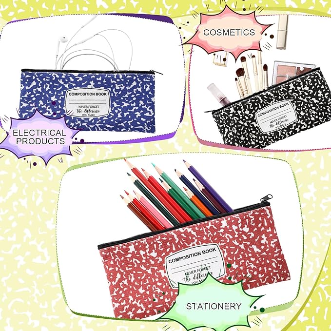 Epakh 15 Pcs Teacher Pencil Case Pouch 8.7 x 3.9 Inches Composition Teacher Appreciation Gifts Portable Pencil Bag with Zipper Multipurpose Cute Pen Pouch for Teachers Stationery Organizer (Vintage)
